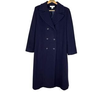Preston & York Long Wool Overcoat Double Breasted Navy Blue Women’s 14